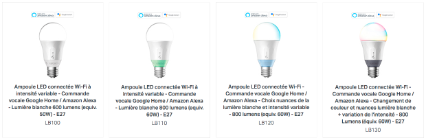 tp-link tapo smart wi-fi light bulb comparison  LB100 LB110 LB120 LB130