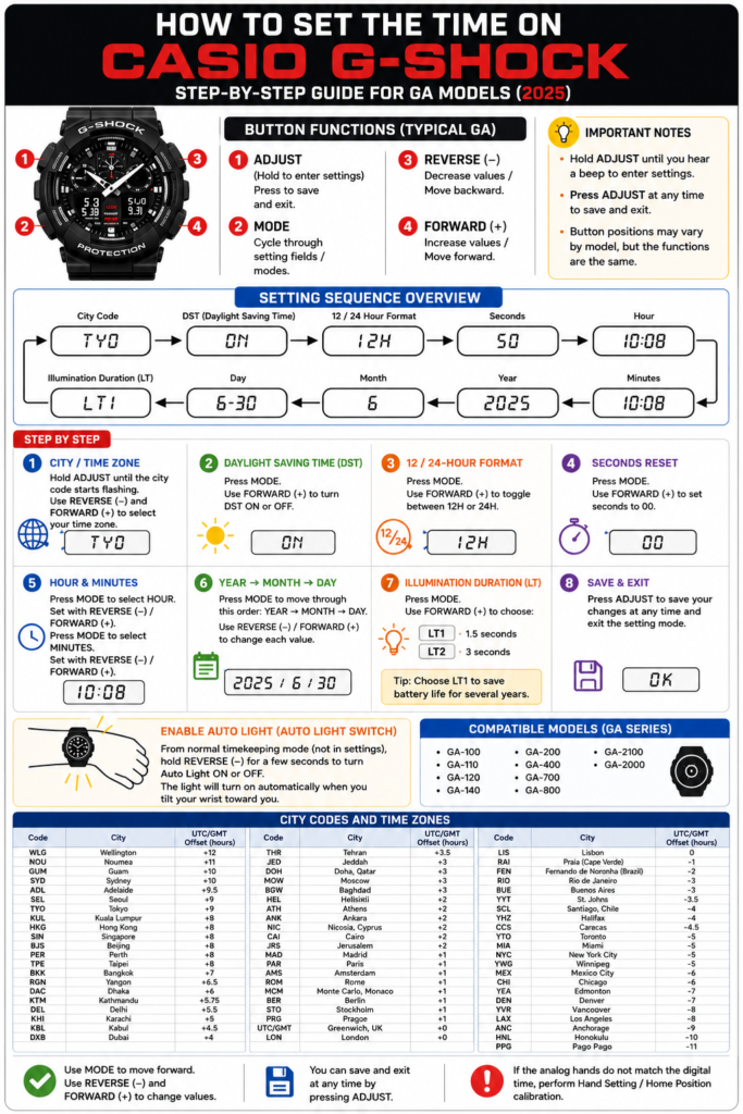 How to set the time on Casio G-shock ?