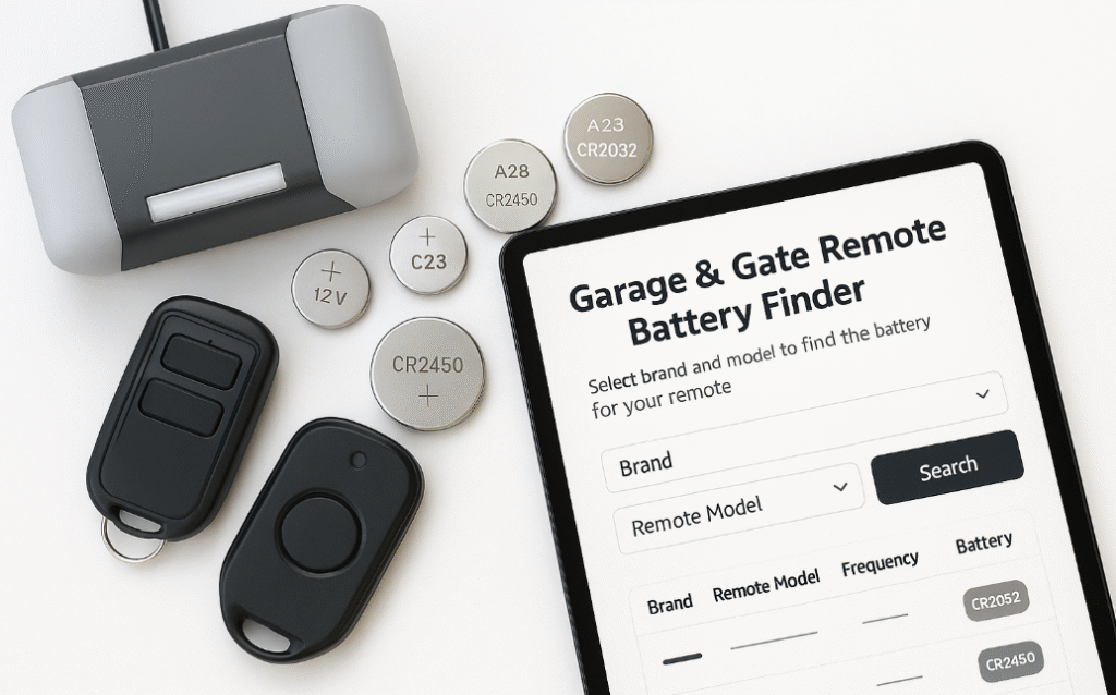 Garage openers & gate remotes battery finder