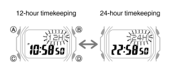 Casio Vintage Watch - How to Set Time (A168, F-91W, A159 and similar digital models) 12/24 switching behavior