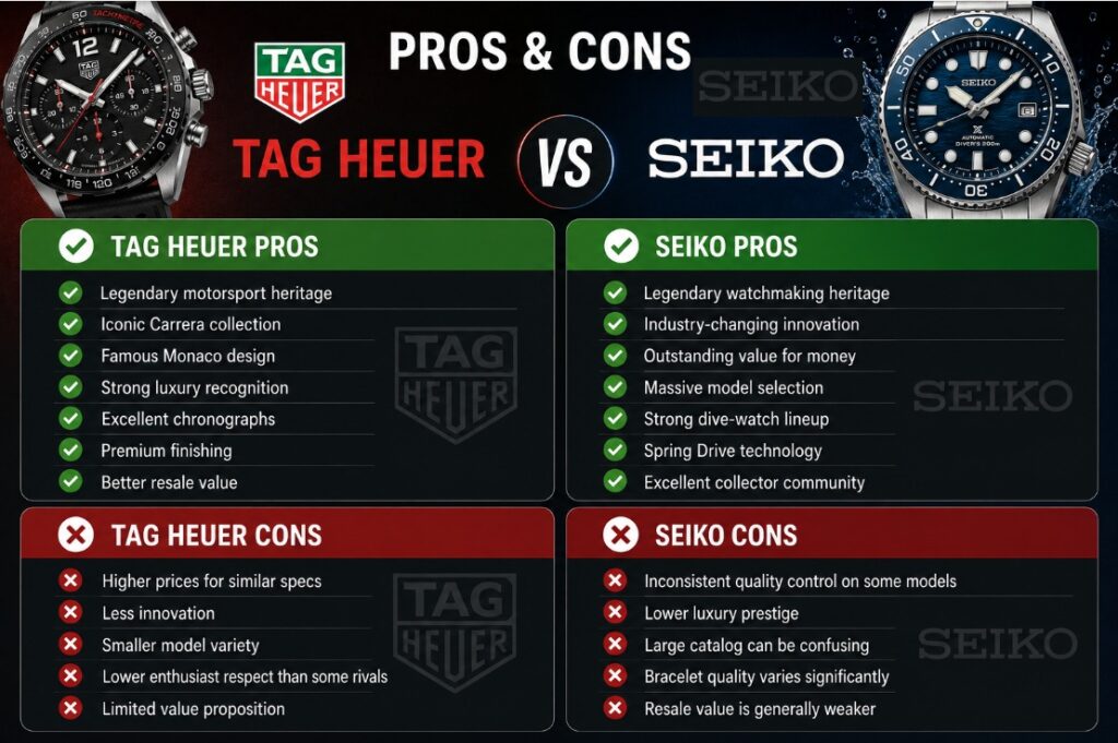 Seiko vs TAG Heuer pros and cons