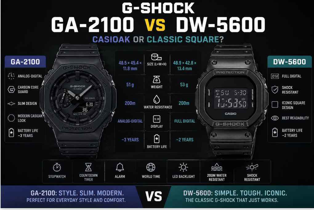 G-Shock DW-5600 vs G-Shock GA-2100 oak