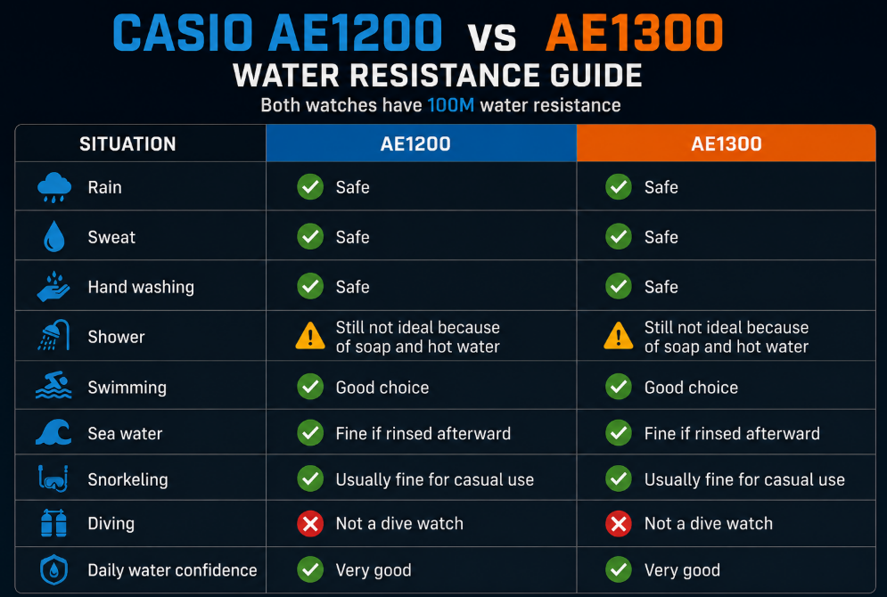 Casio AE1300 vs AE1200 illuminator World Time 