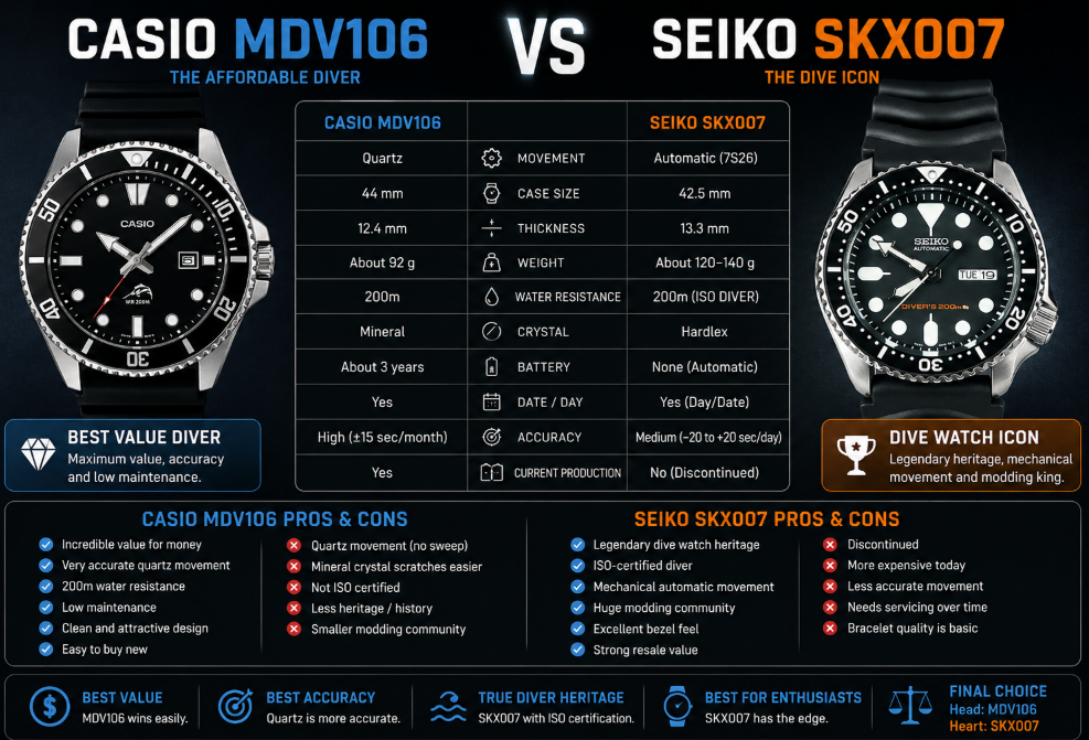 Seiko SKX007 vs Casio duro MDV106