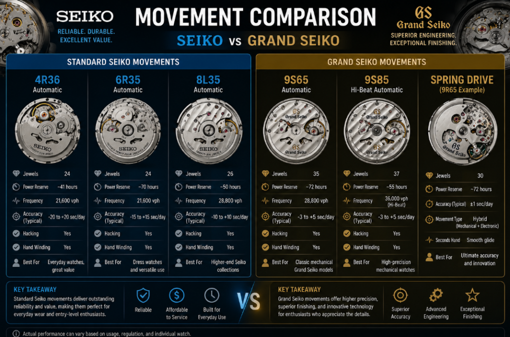 difference between seiko and grand seiko Movement Comparison Grand Seiko vs seiko