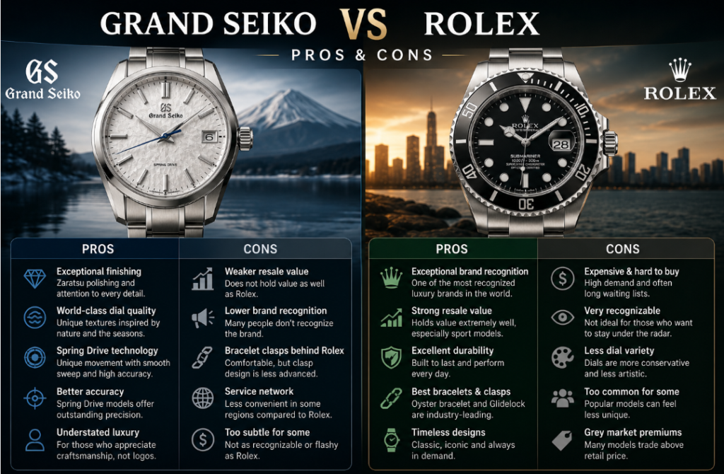 Pros and Cons Grand Seiko vs rolex