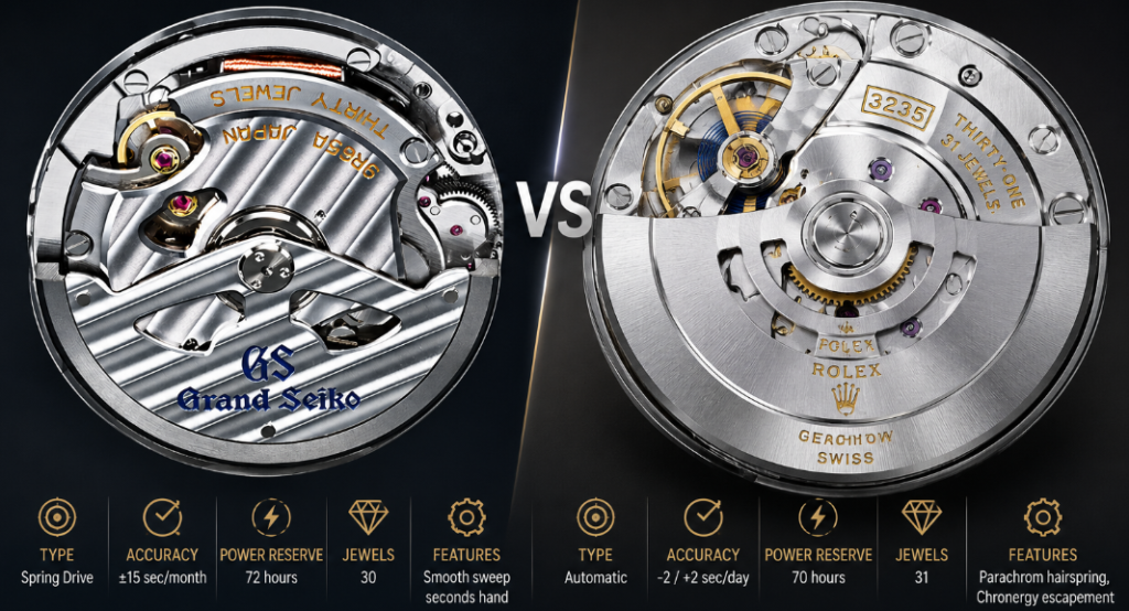 Movements Grand Seiko vs rolex
