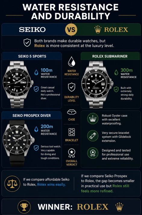 Water Resistance and Durability rolex vs seiko