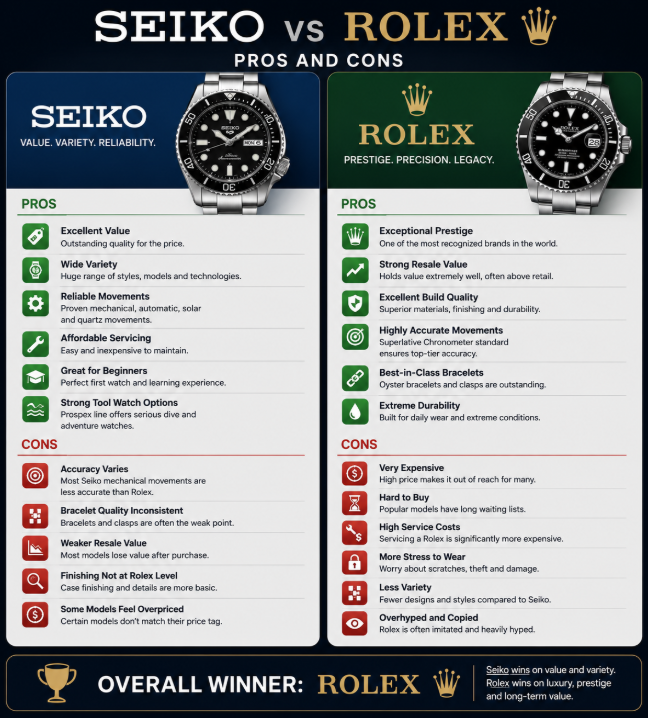 Pros and Cons Seiko vs Rolex