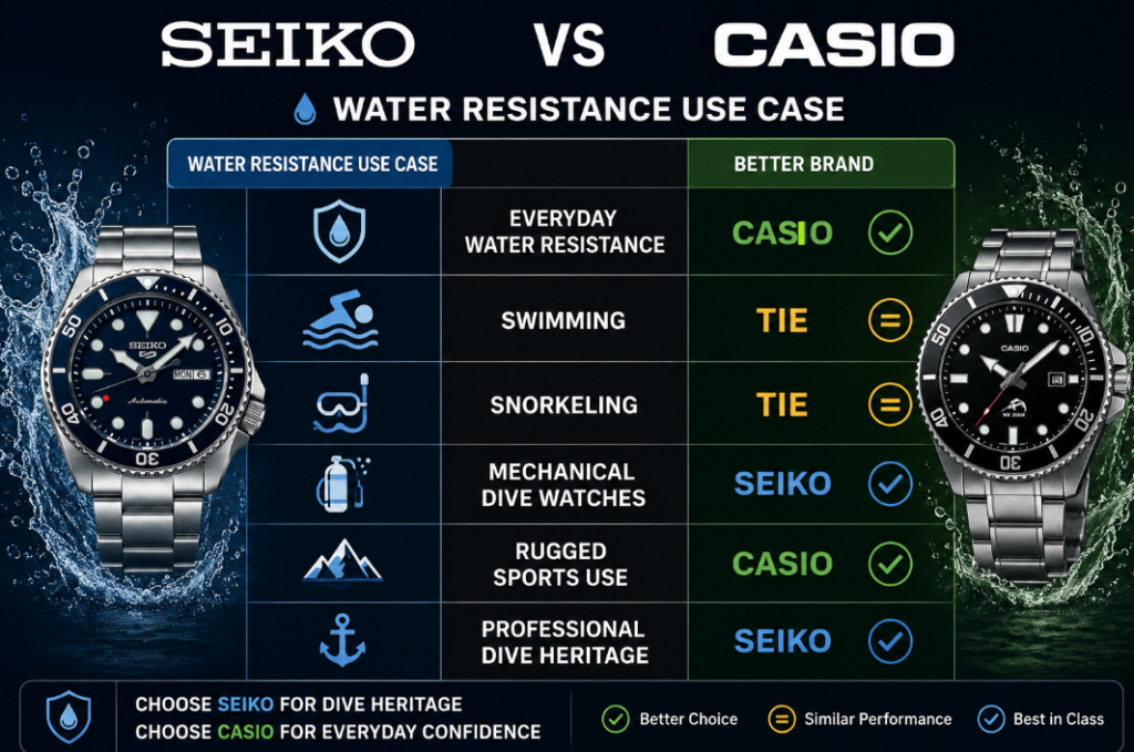 Water Resistance casio vs seiko