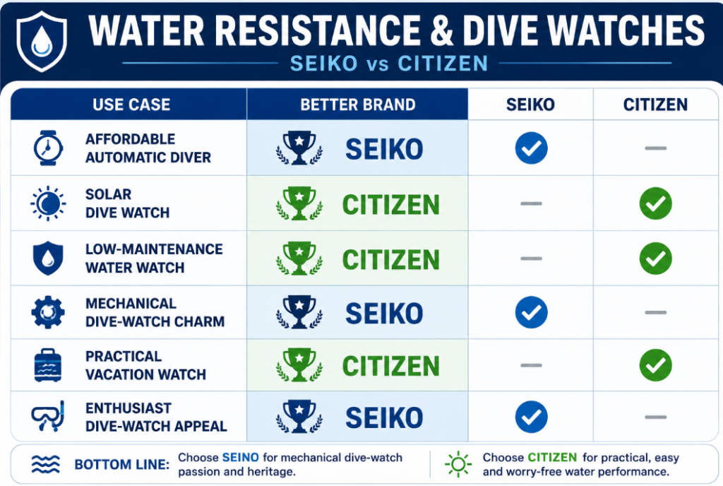 Water Resistance seiko vs citizen