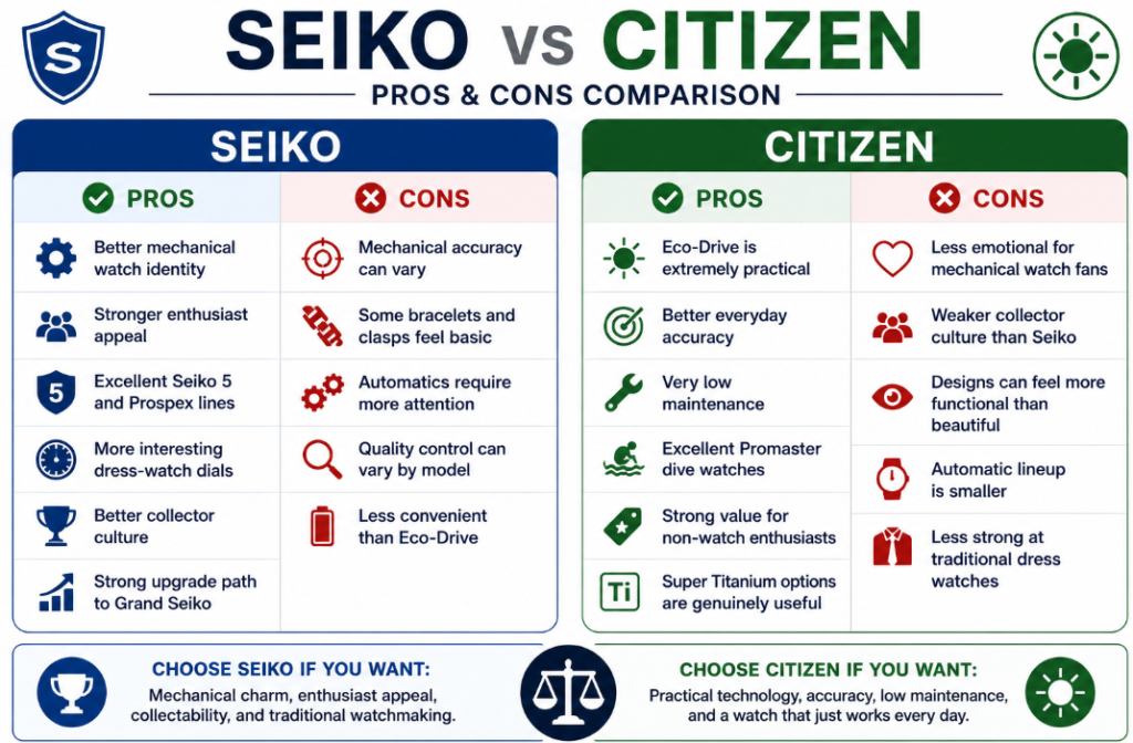 Pros and Cons Citizen vs seiko 