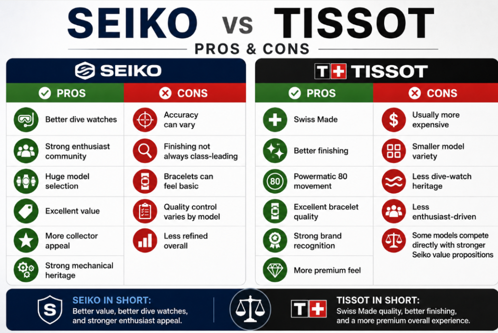 Pros and Cons Tissot vs Seiko