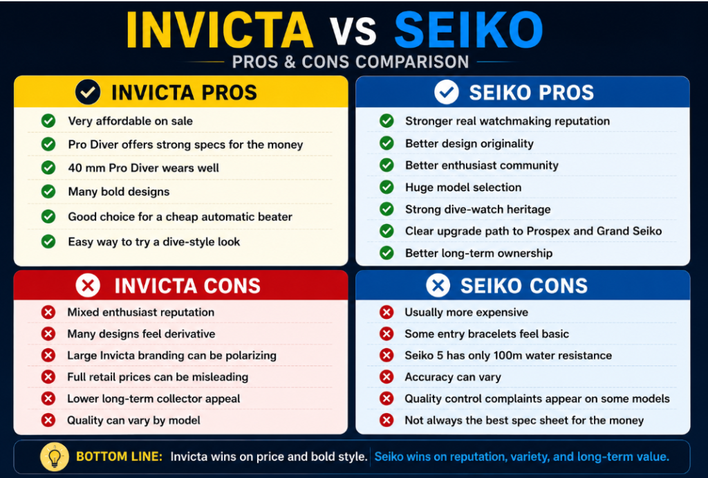 Pros and Cons seiko vs invicta