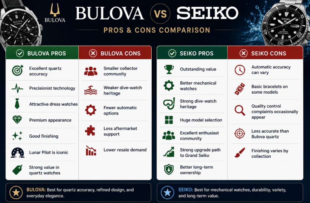 Bulova vs Seiko Pros and Cons