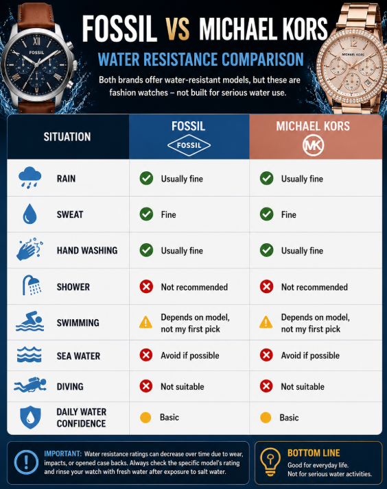 Water Resistance Fossil vs Michael Kors Watches: Which Brand Is Better?