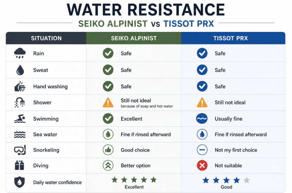 Water Resistance Tissot prx vs Seiko Alpinist