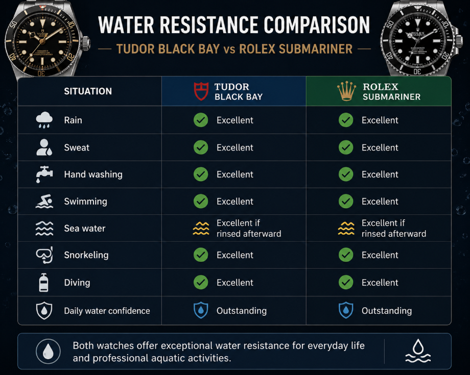 Water Resistance tudor watch vs rolex