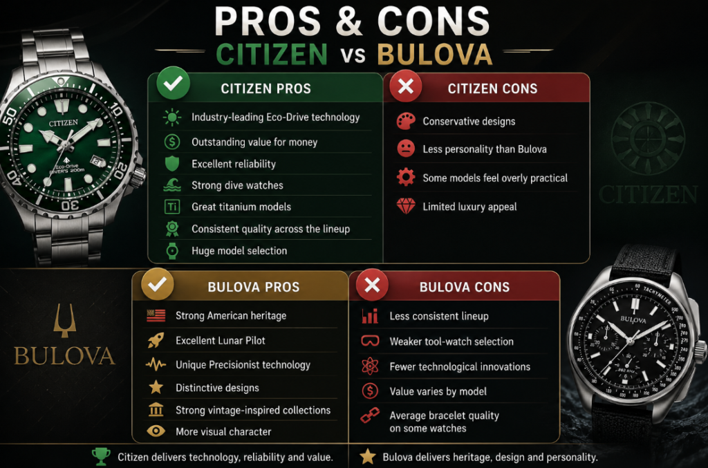 Citizen vs Bulova Pros and Cons