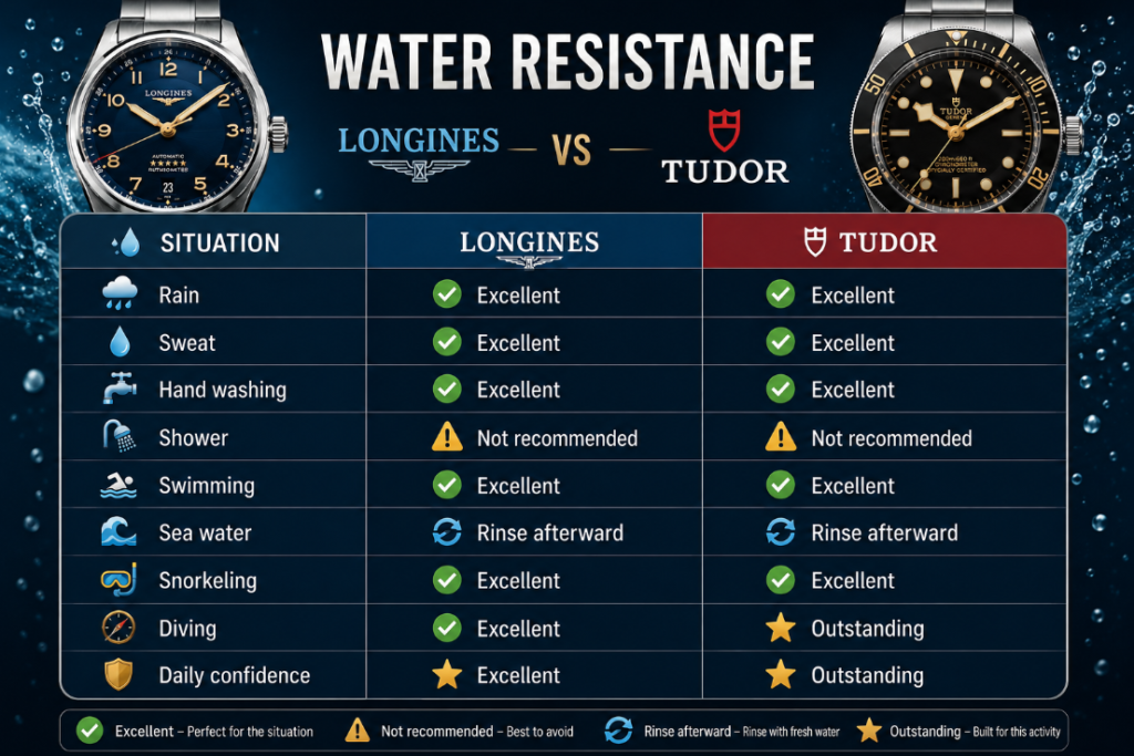 Tudor vs Longines Water Resistance