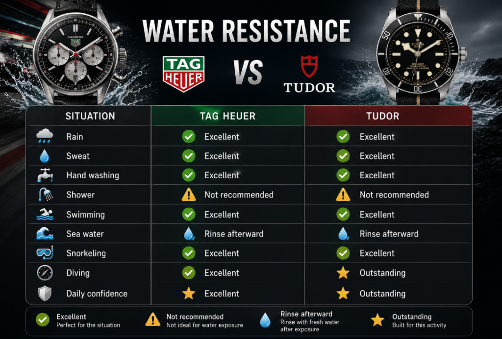 Tudor vs TAG Heuer water resistance