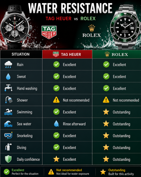 TAG Heuer vs Rolex water resistance
