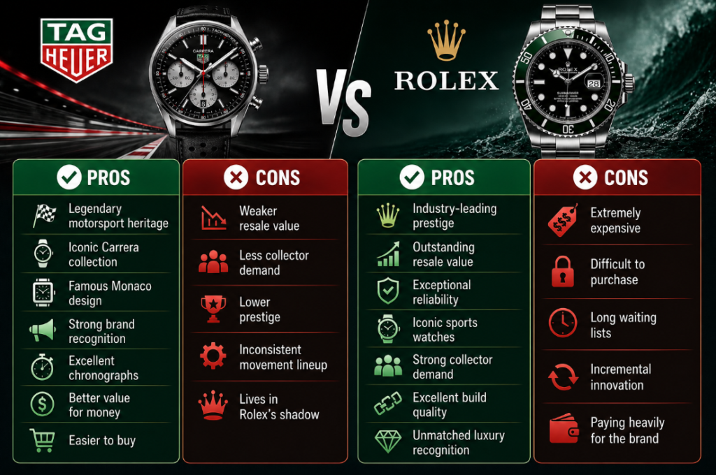 TAG Heuer vs Rolex pros and cons