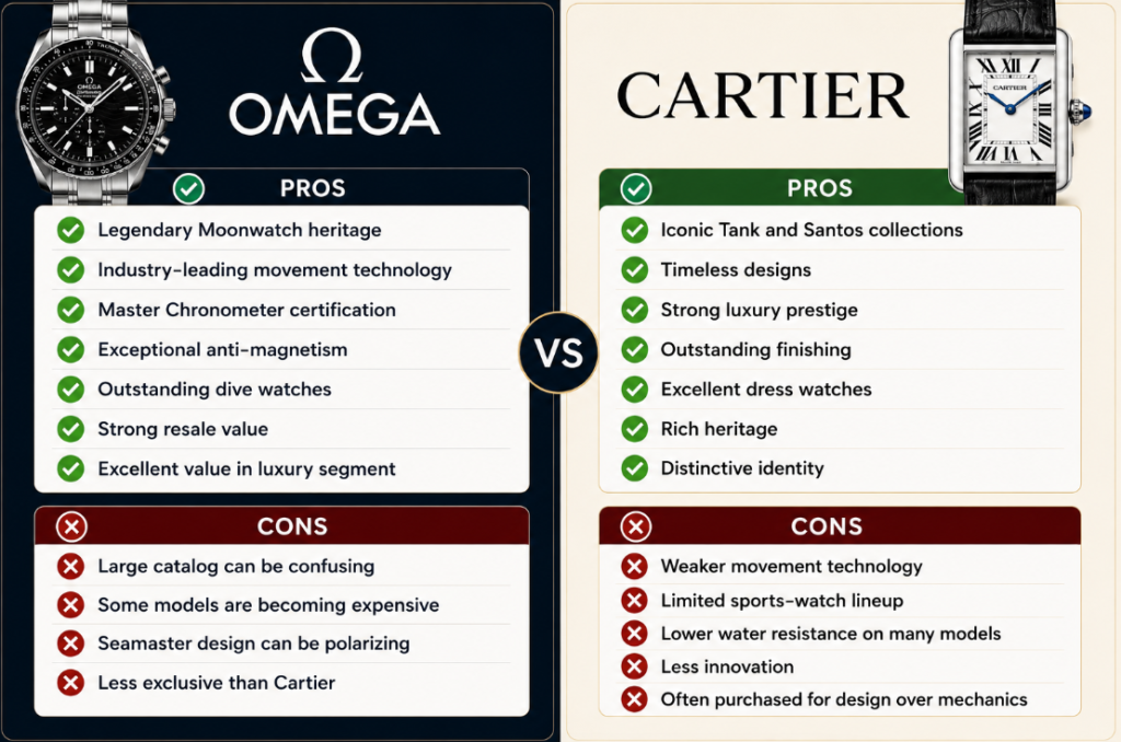 Pros and Cons cartier vs omega