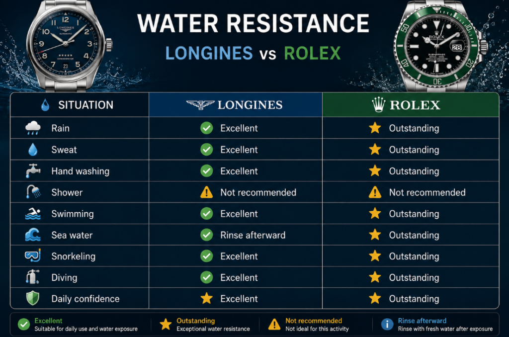 Longines vs Rolex Water Resistance