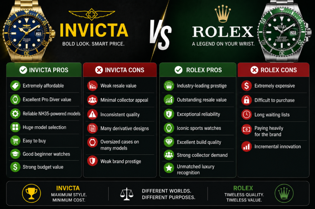Invicta vs Rolex Pros and Cons