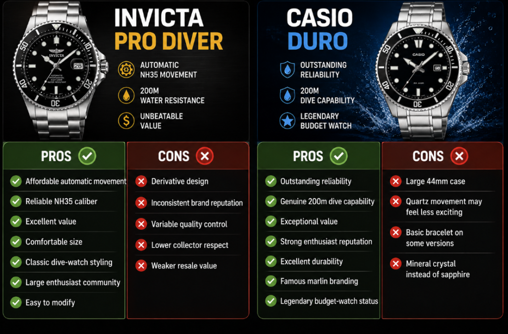 Casio Duro vs Invicta Pro Dive: Which Budget Dive Watch Is Better?