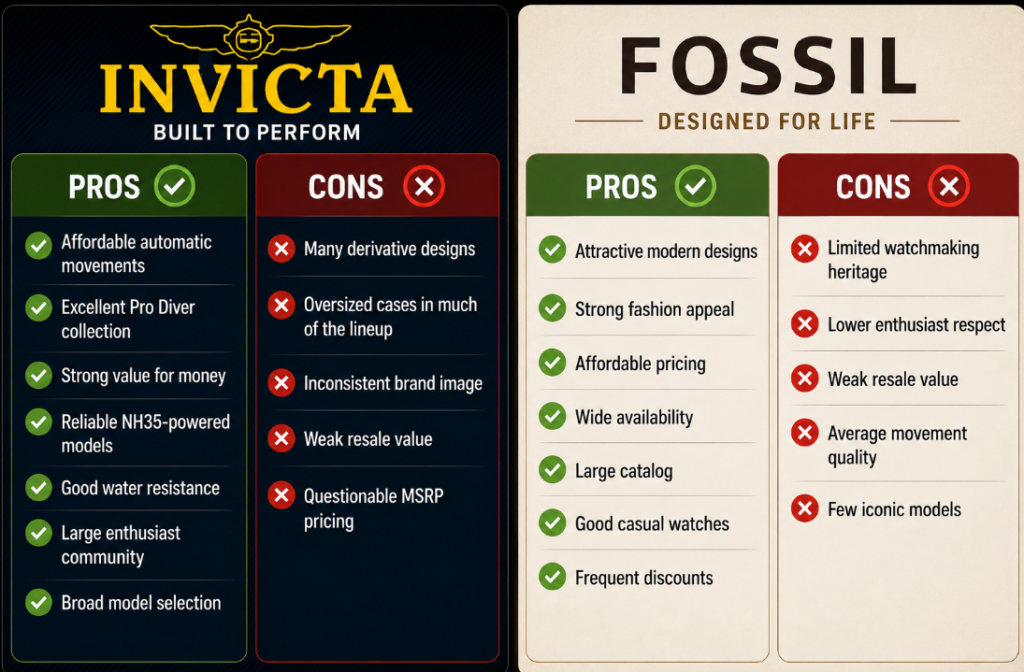 Pros and Cons fossil vs invicta
