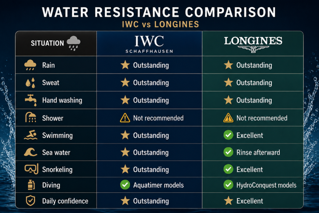 Longines VS IWC water resistance
