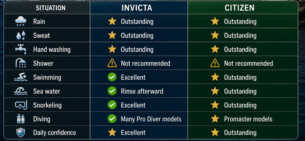 Water Resistance invicta vs citizen