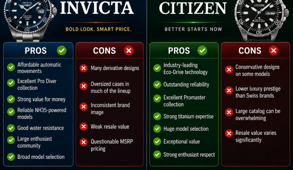 invicta vs citizen pros and cons