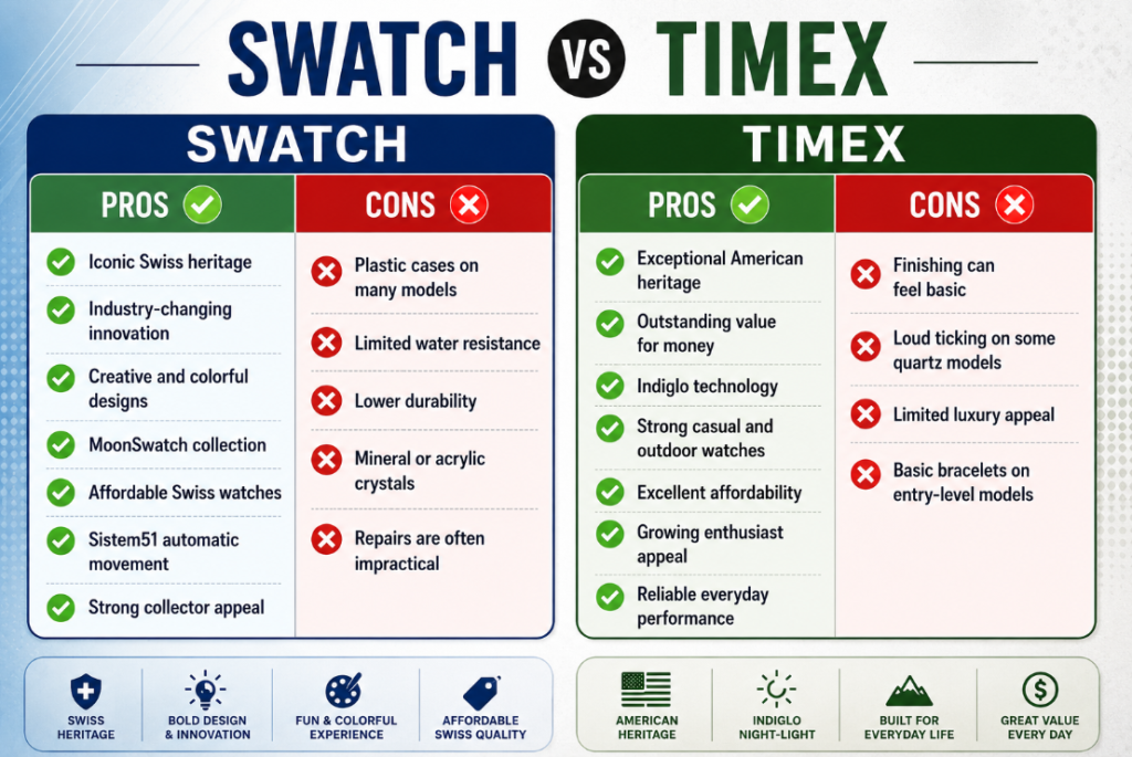 Pros and Cons timex versus swatch