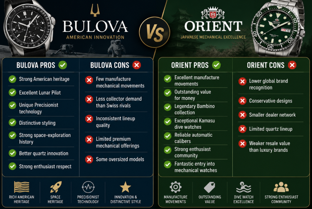 Pros and Cons Bulova vs Orient