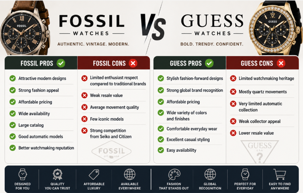 Guess watch vs Fossil watch pros and cons