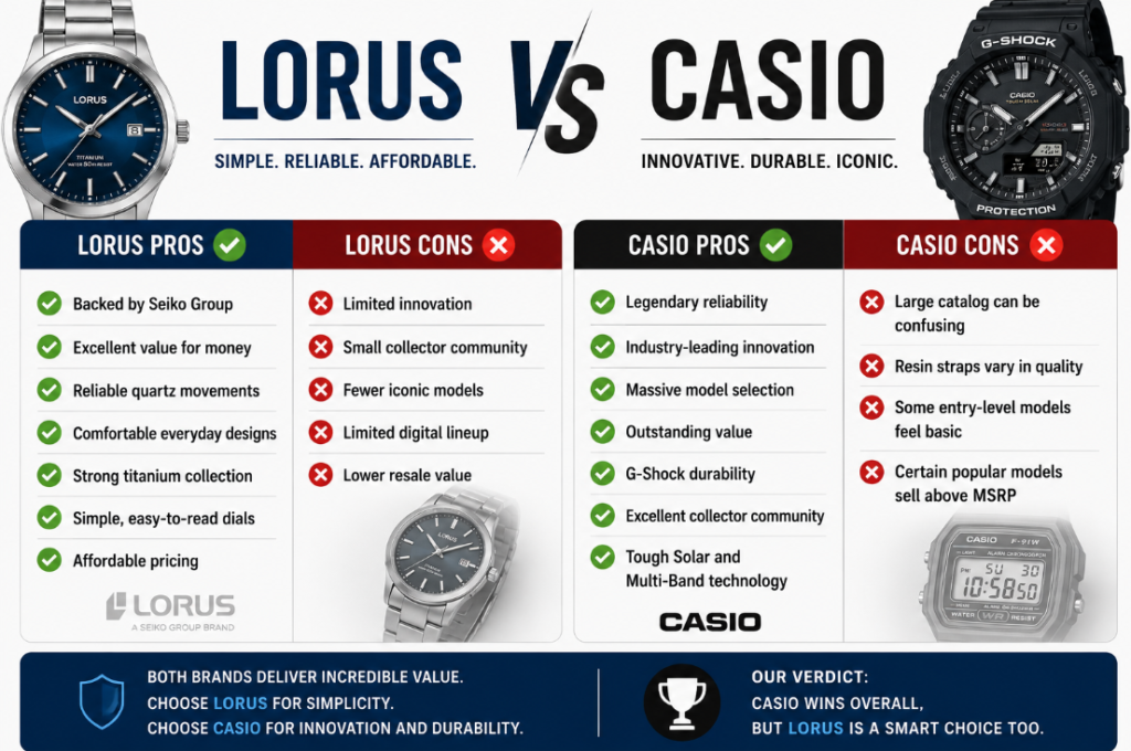 Pros and Cons lorus bs casio pros and cons