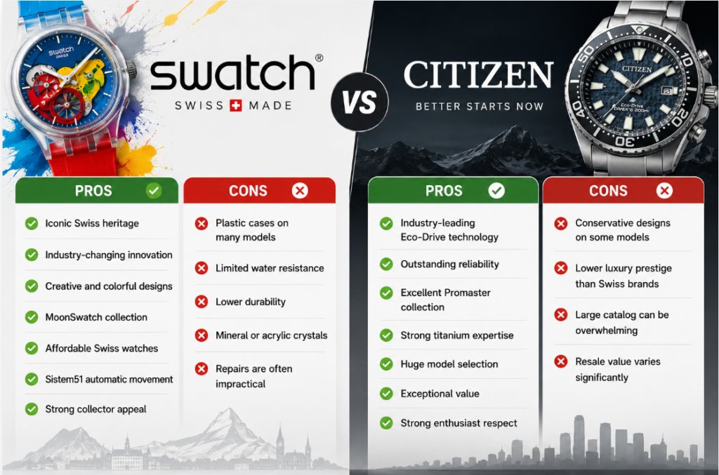 Swatch vs Citizen pros and cons