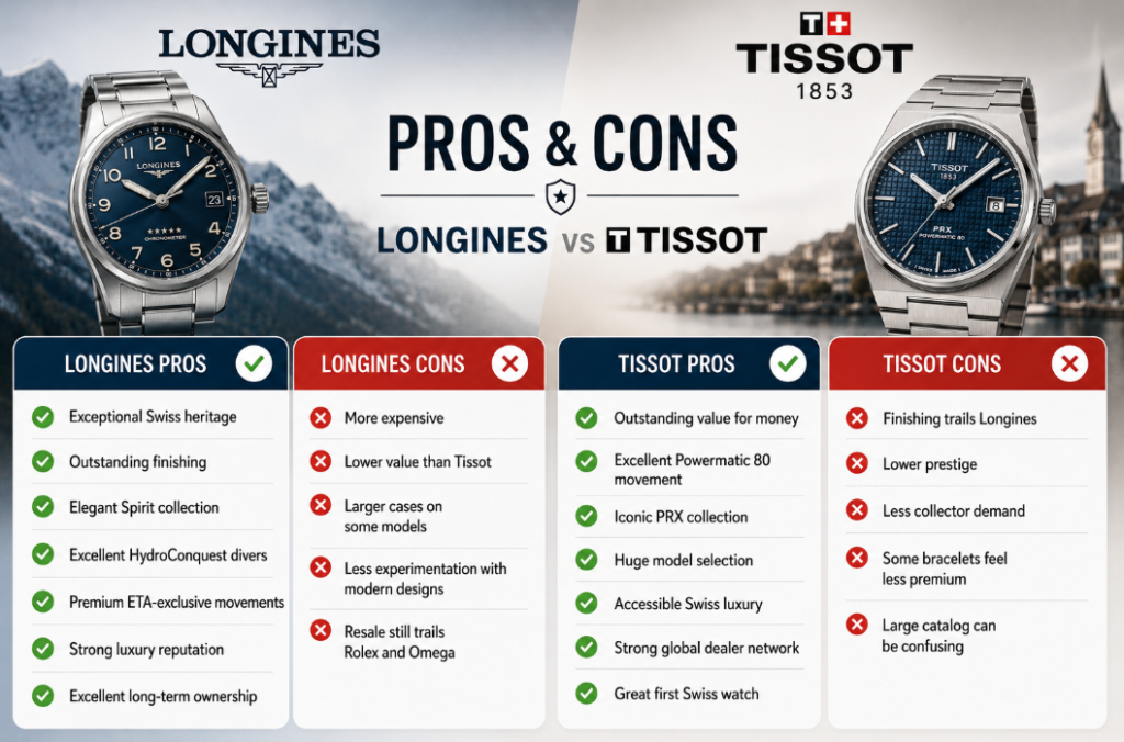 Longines vs Tissot Pros and Cons