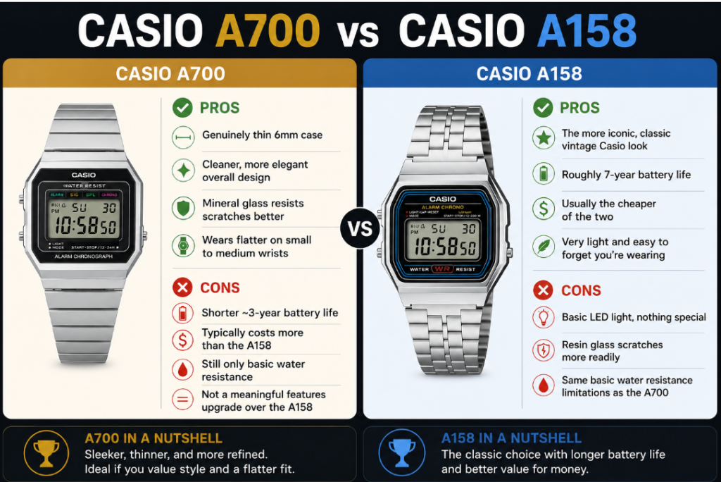 Pros and Cons Casio A158 / Casio A700
