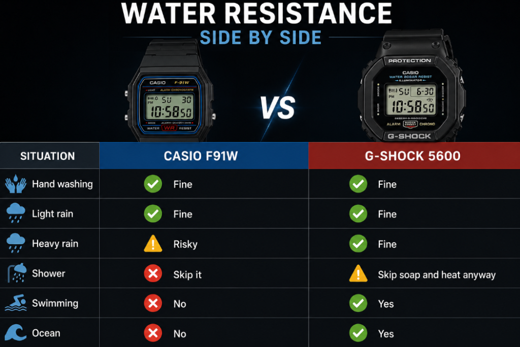 Water Resistance vintage f91w VS G-Shock 5600