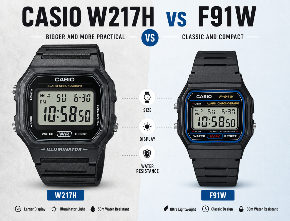 Casio vintage F91W vs W217H
