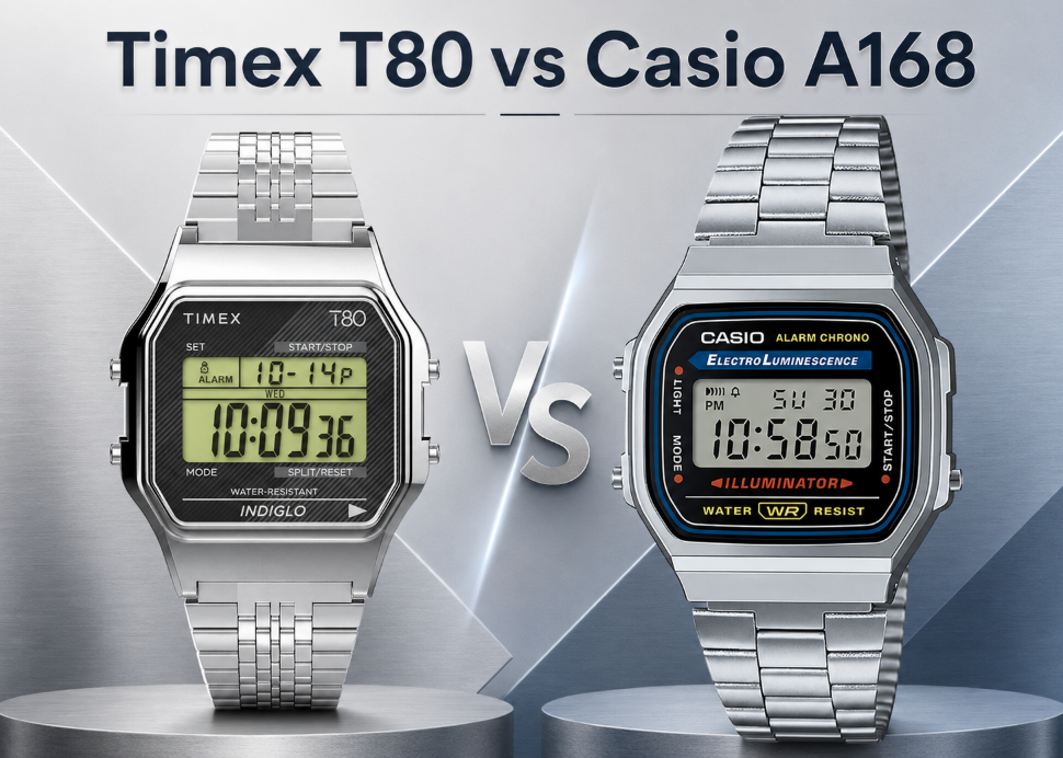 Casio A168 vs Timex T80 vintage digital watch 