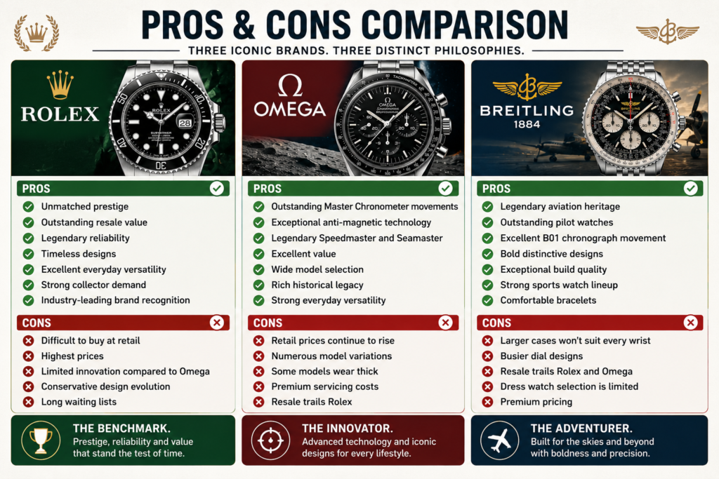 Rolex vs Omega vs Breitling Pros and Cons
