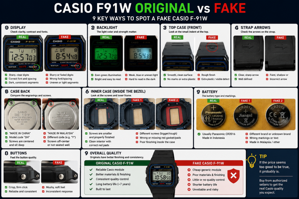 Casio F91W Original vs Fake legit check