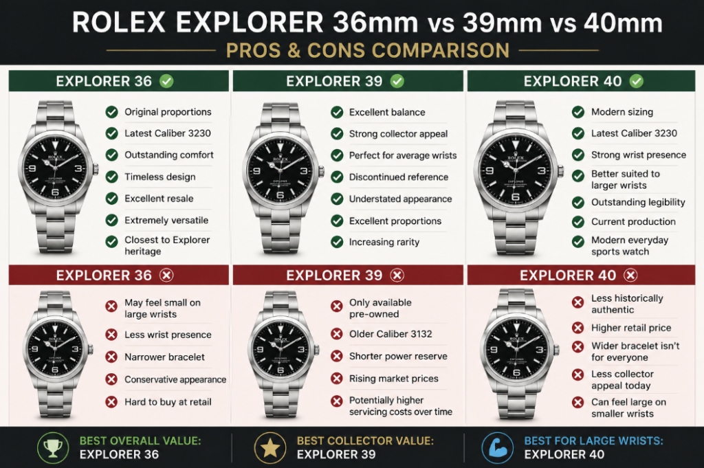 Pros and Cons Rolex Explorer 36 Explorer 39 Explorer 40
