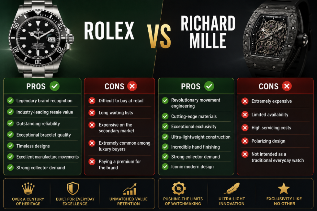 Pros and Cons Rolex vs Richard Mille