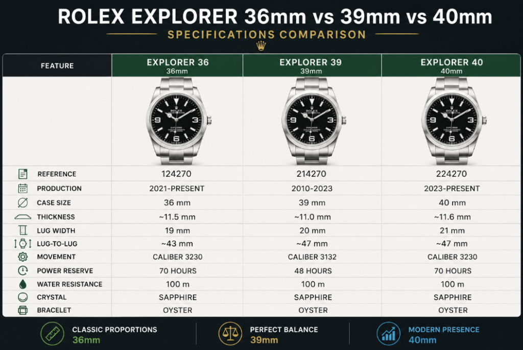 Rolex Explorer 36mm vs 39mm vs 40mm - Which Explorer Size Is Best?